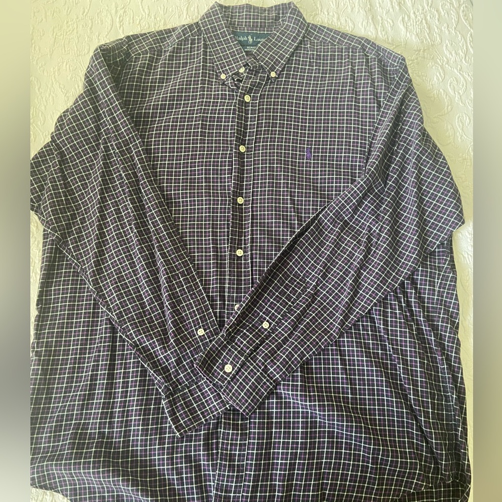 Ralph Lauren Men's “Blake” Black and Purple Checkered/Plaid Button Down Shirt